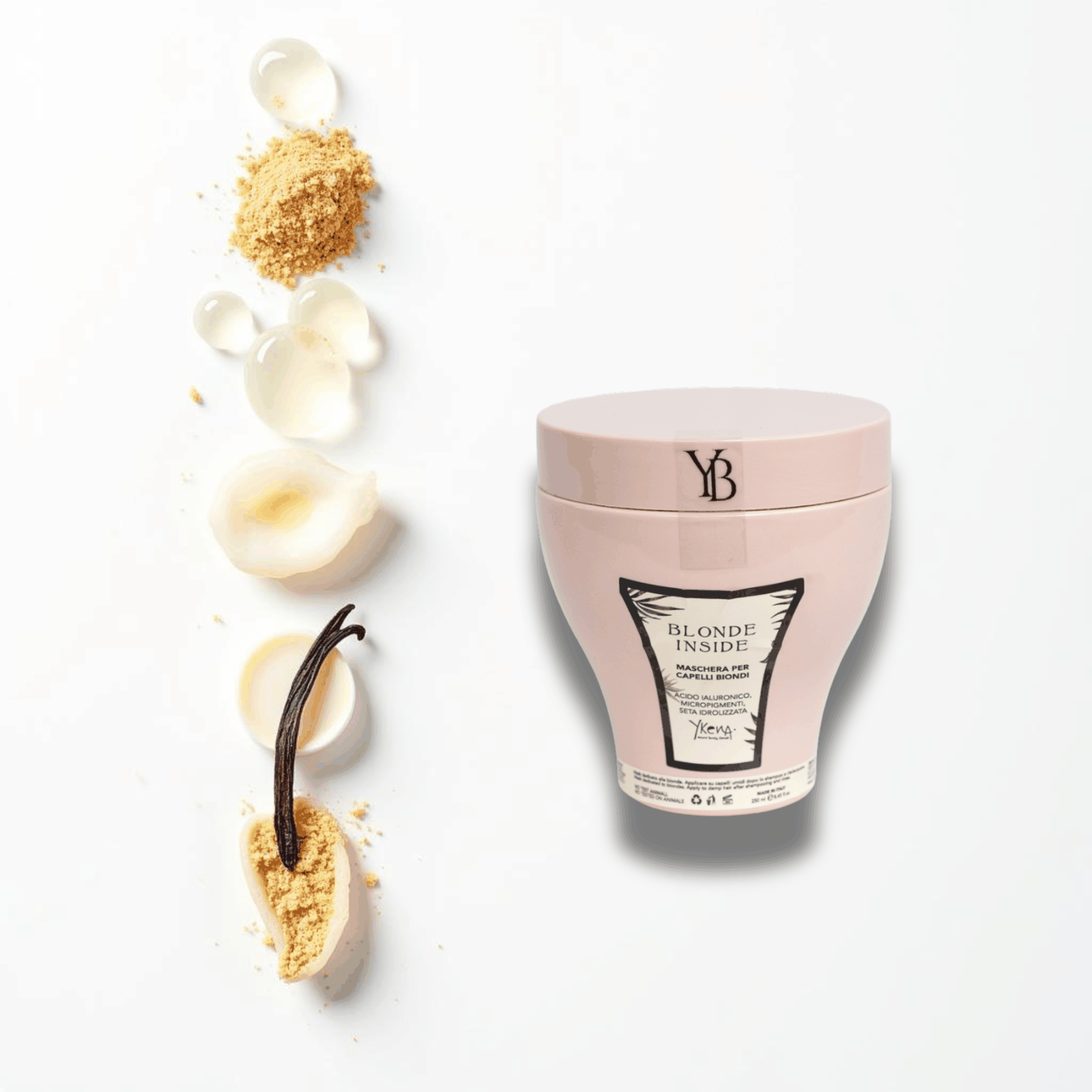 Maschera per capelli biondi Blonde Inside™ con acido ialuronico e seta idrolizzata per nutrire e rigenerare i capelli biondi, migliorando luminosità e morbidezza