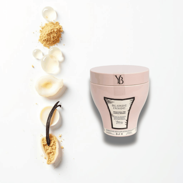 Maschera per capelli biondi Blonde Inside™ con acido ialuronico e seta idrolizzata per nutrire e rigenerare i capelli biondi, migliorando luminosità e morbidezza