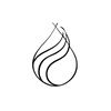 Logo in arte lineare nera a forma di goccia stilizzata con linee fluide e curve.