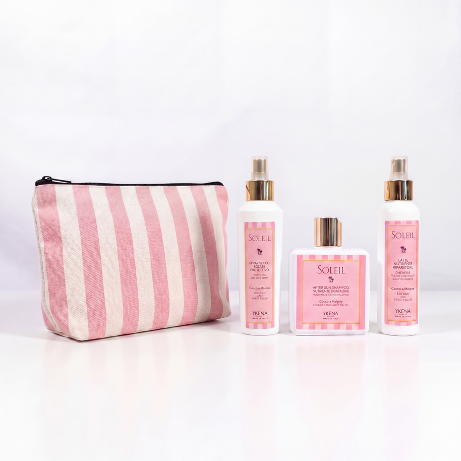 Routine capelli estate Ykena Soleil con shampoo spray solare e latte nutriente al cocco e melone